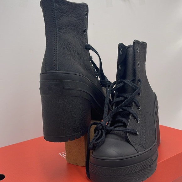 Converse WMNS CHUCK 70 DE LUXE HEEL HI BLACK/BLACK/WHITE A06145C Platforms Snkrs - Picture 8 of 16